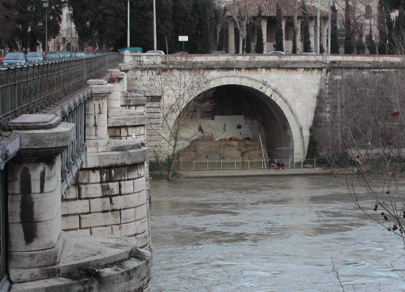 The outlet of the Cloaca Maxima where it meets the Tiber in Rome
