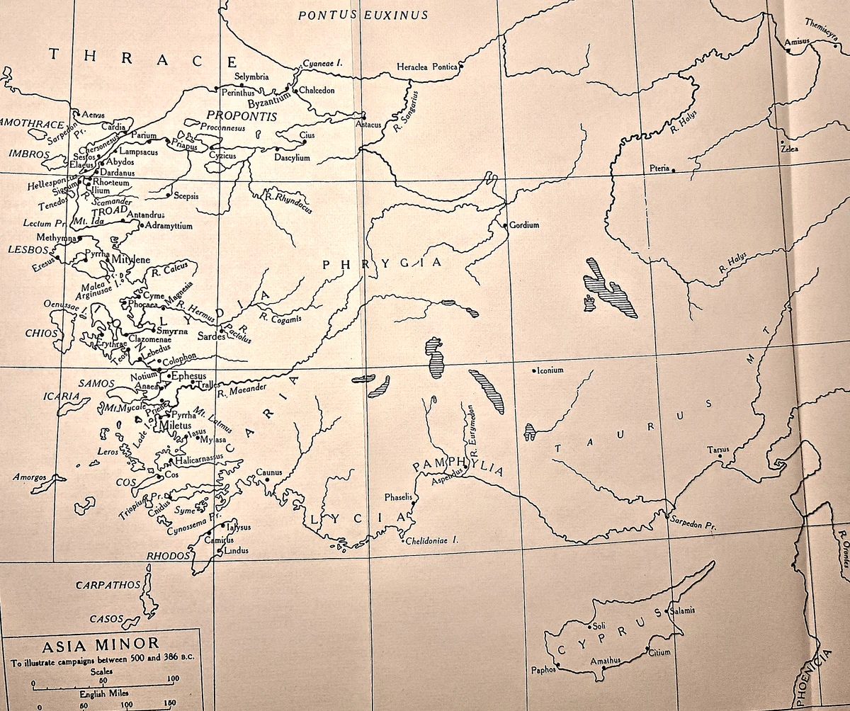 Cambridge Ancient History map plate: Asia Minor, to illustrate campaigns between 500 and 386 B.C.