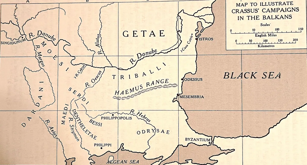 Cambridge Ancient History map plate: Map to Illustrate Crassus' Campaigns in the Balkans