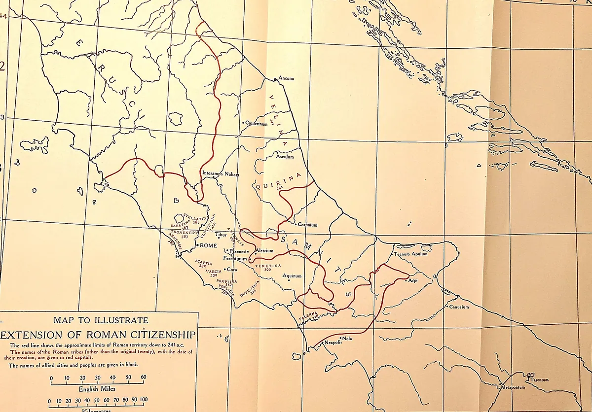 Cambridge Ancient History map plate: Map to Illustrate Extension of Roman Citizenship