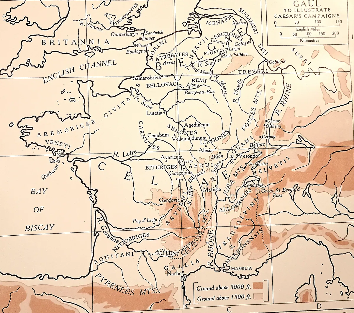 Cambridge Ancient History map plate: Gaul to Illustrate Caesar's Campaigns