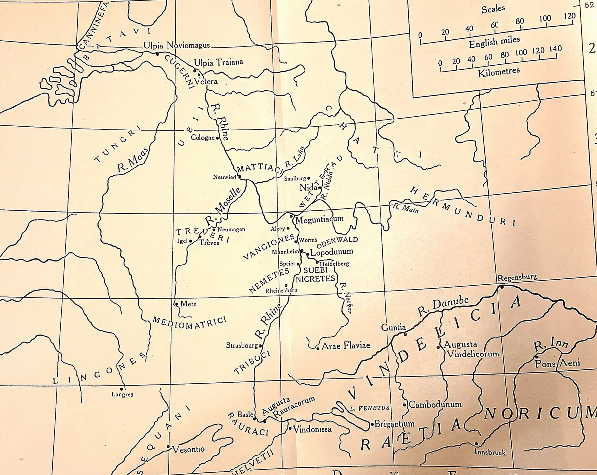 Cambridge Ancient History map plate: the Rhine and upper Danube frontier