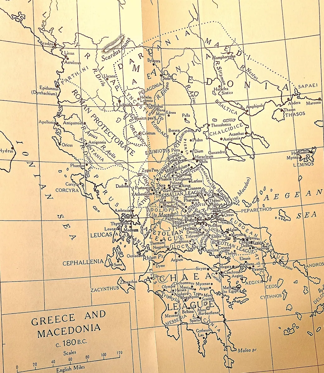 Cambridge Ancient History map plate: Greece and Macedonia c. 180 B.C.