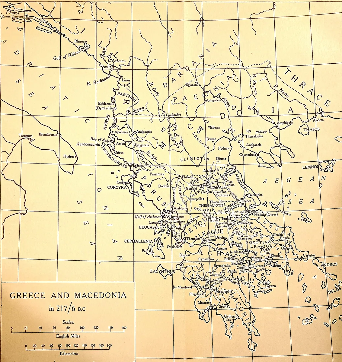 Cambridge Ancient History map plate: Greece and Macedonia in 217/6 B.C.