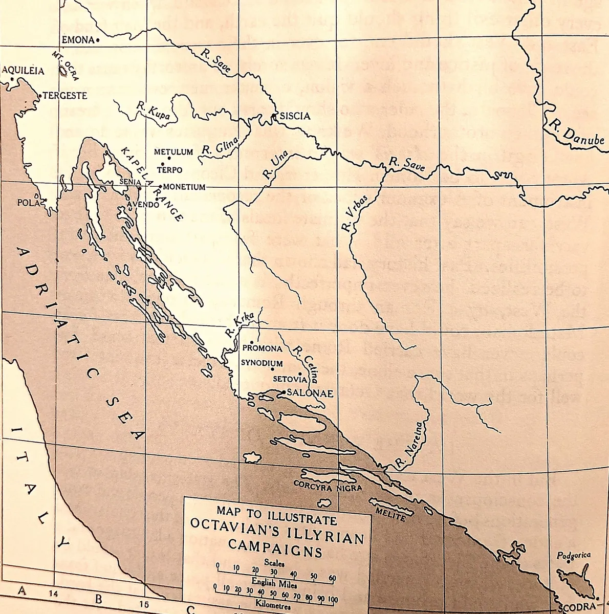 Cambridge Ancient History map plate: Map to Illustrate Octavian's Illyrian Campaigns