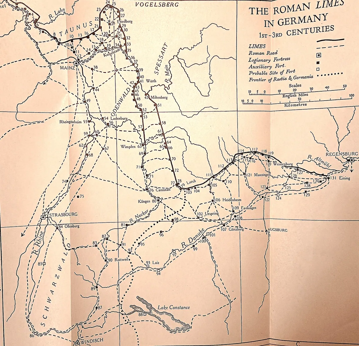 Cambridge Ancient History map plate: The Roman Limes in Germany, 1st–3rd Centuries