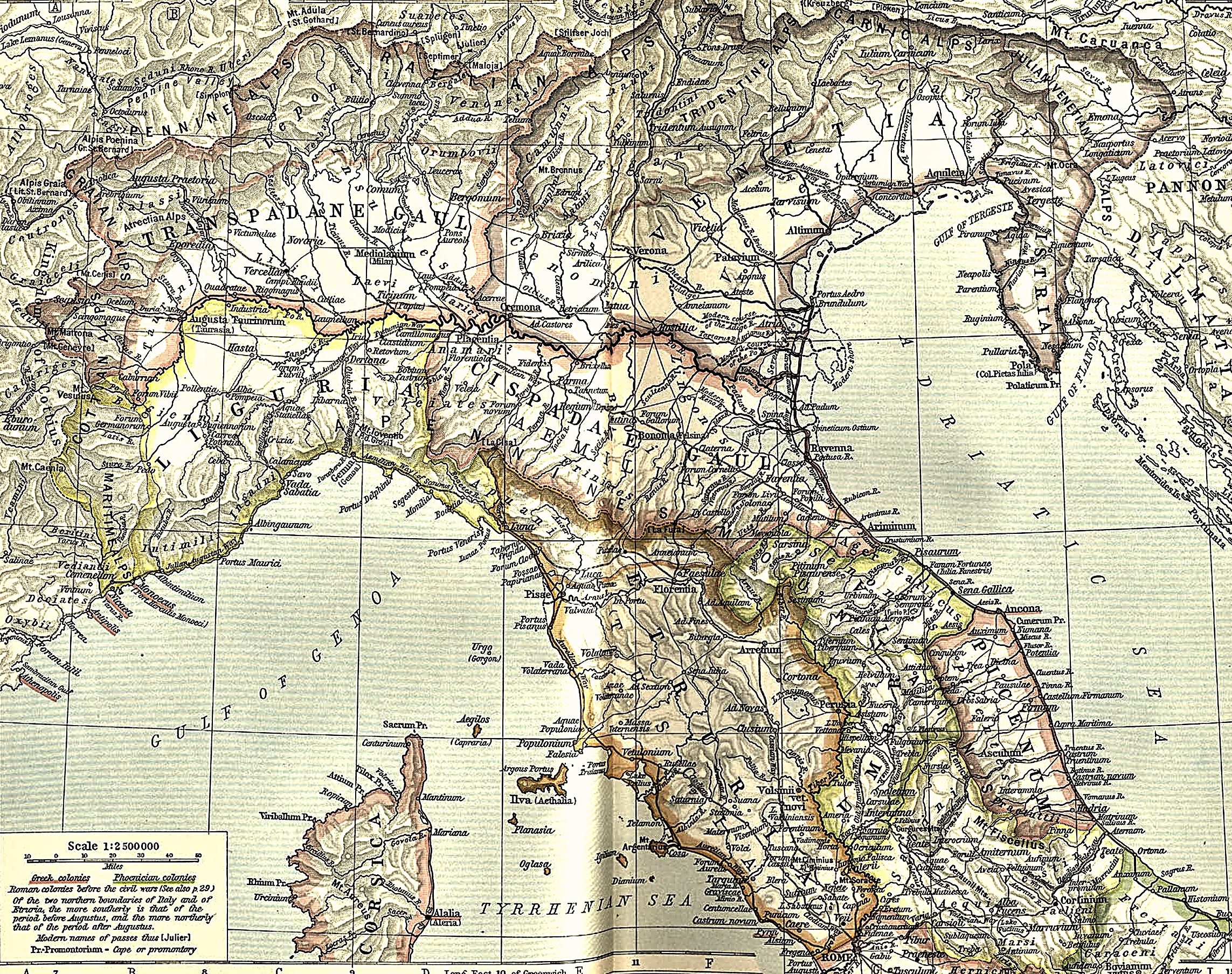 Reference map of ancient Italy, northern part