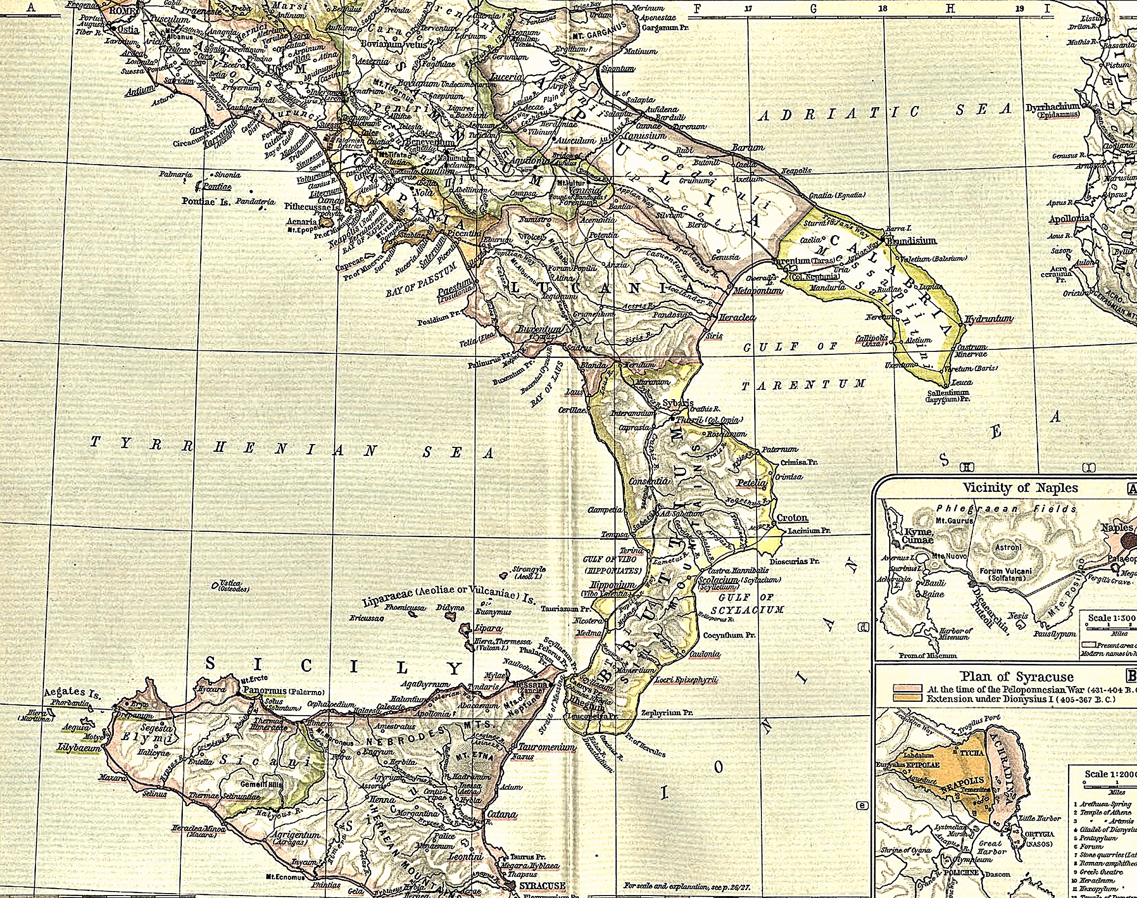 Reference map of ancient Italy, southern part