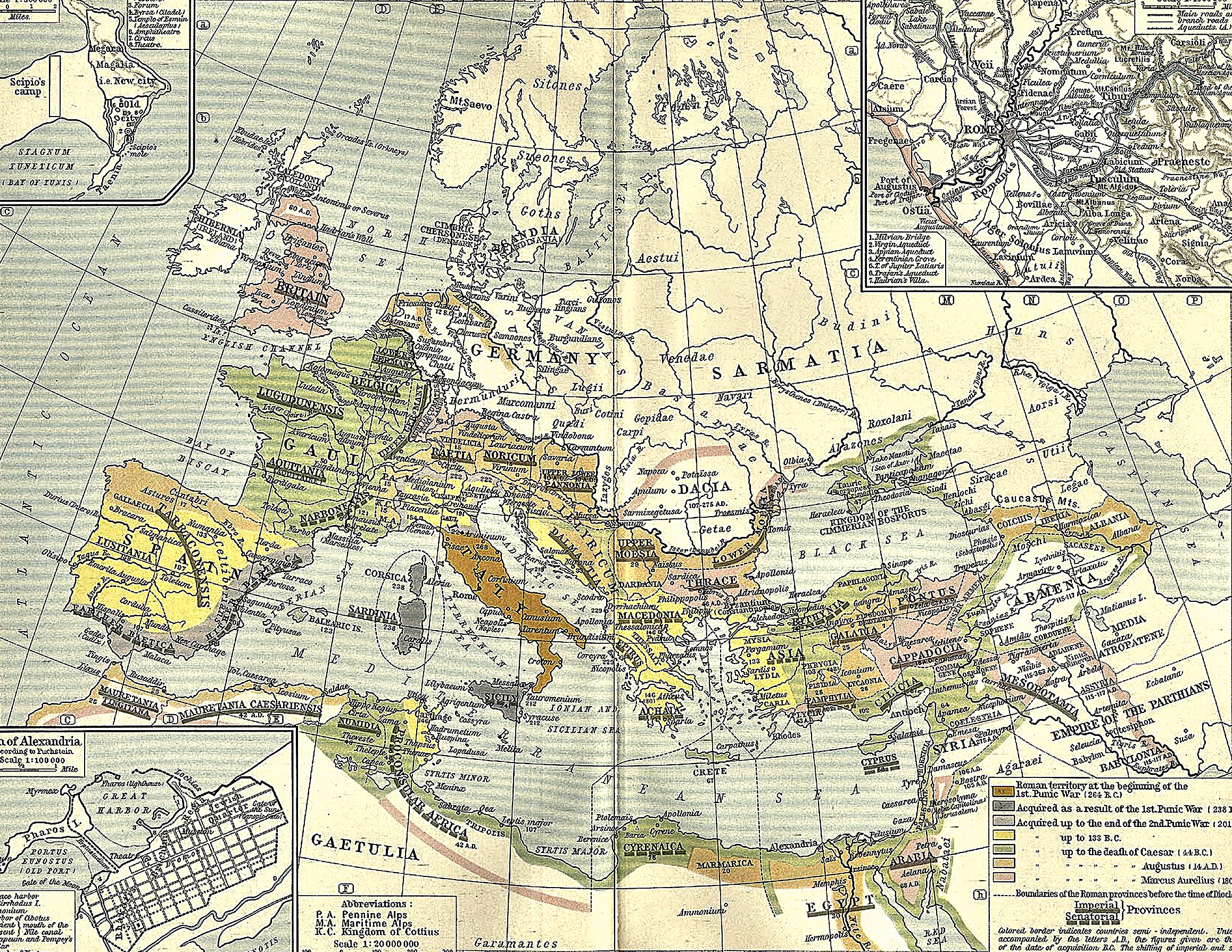 Historical map of the territorial expansion of Rome across the Mediterranean
